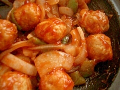 レンジで冷凍肉団子の酢豚風